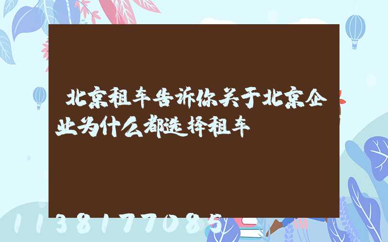 北京租车告诉你关于北京企业为什么都选择租车？